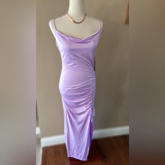 Lavender ruched cowl neckline maxi dress- wedding special occasion dress - Picture 7 of 9